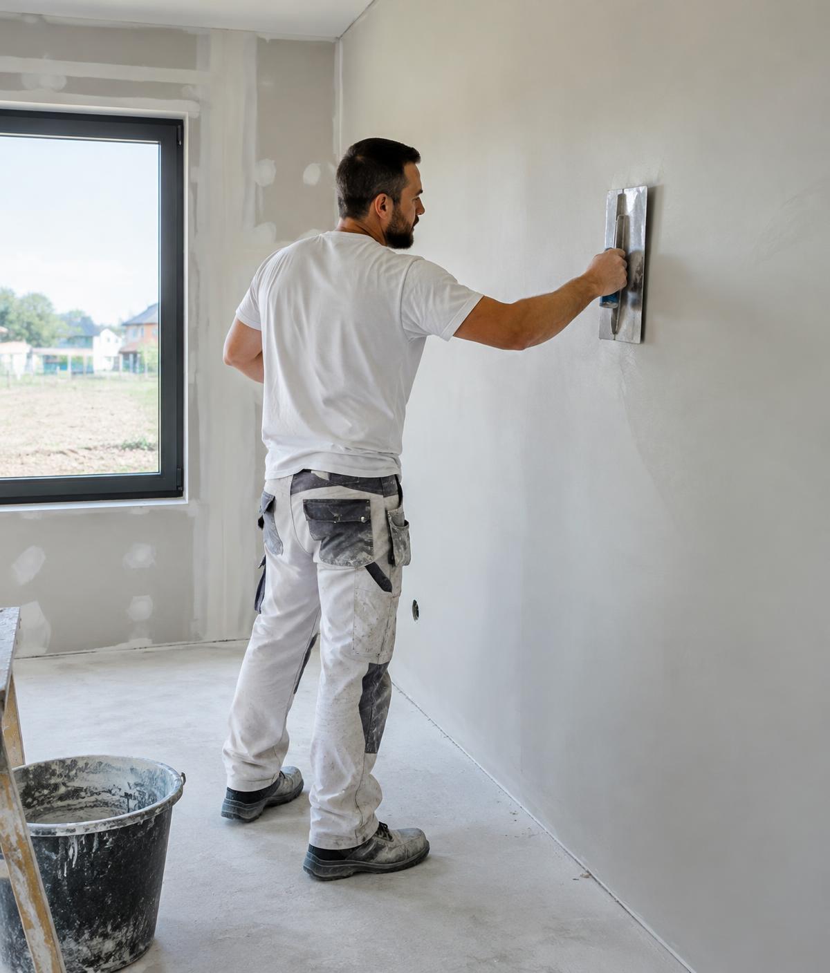 Plasterer finishing a wall